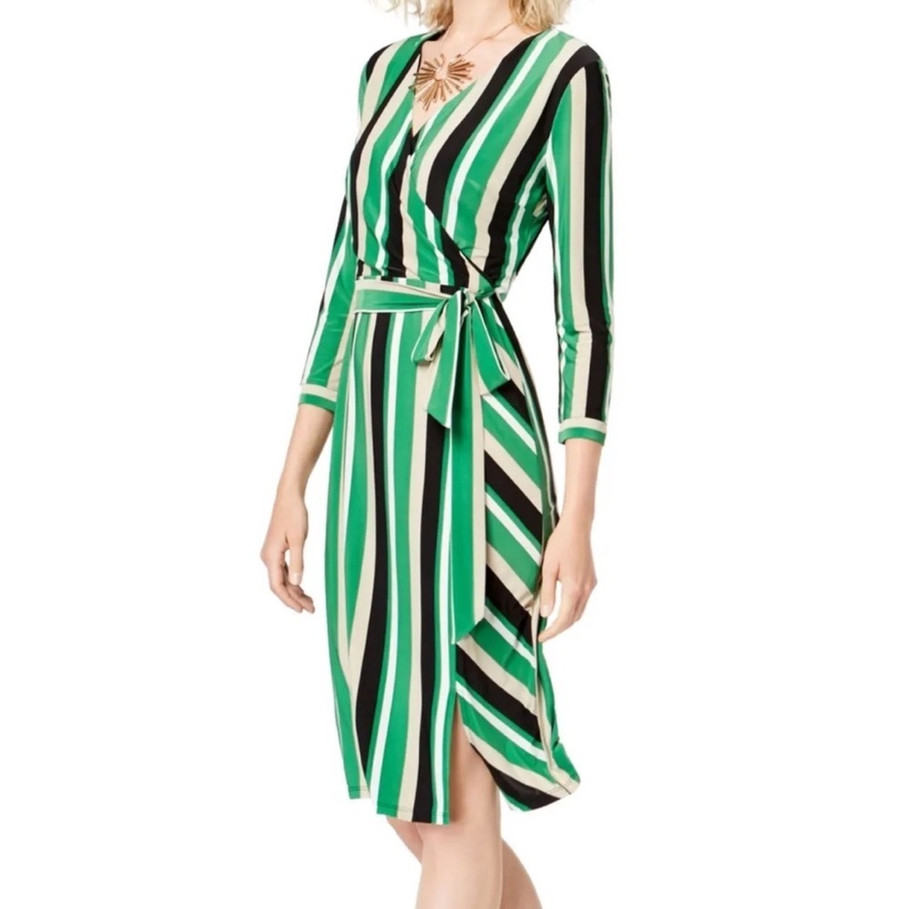 INC International Concepts striped midi wrap dress